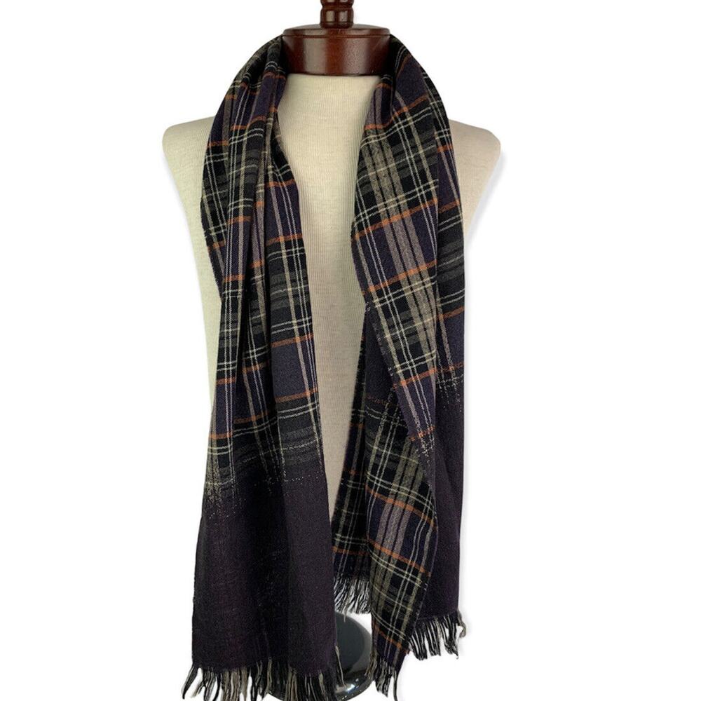 Fringed Woven Purple Plaid Scarf 15 x 35" Reversible